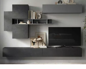 composizione3 colore grigio con tv nero e sfondo chiaro